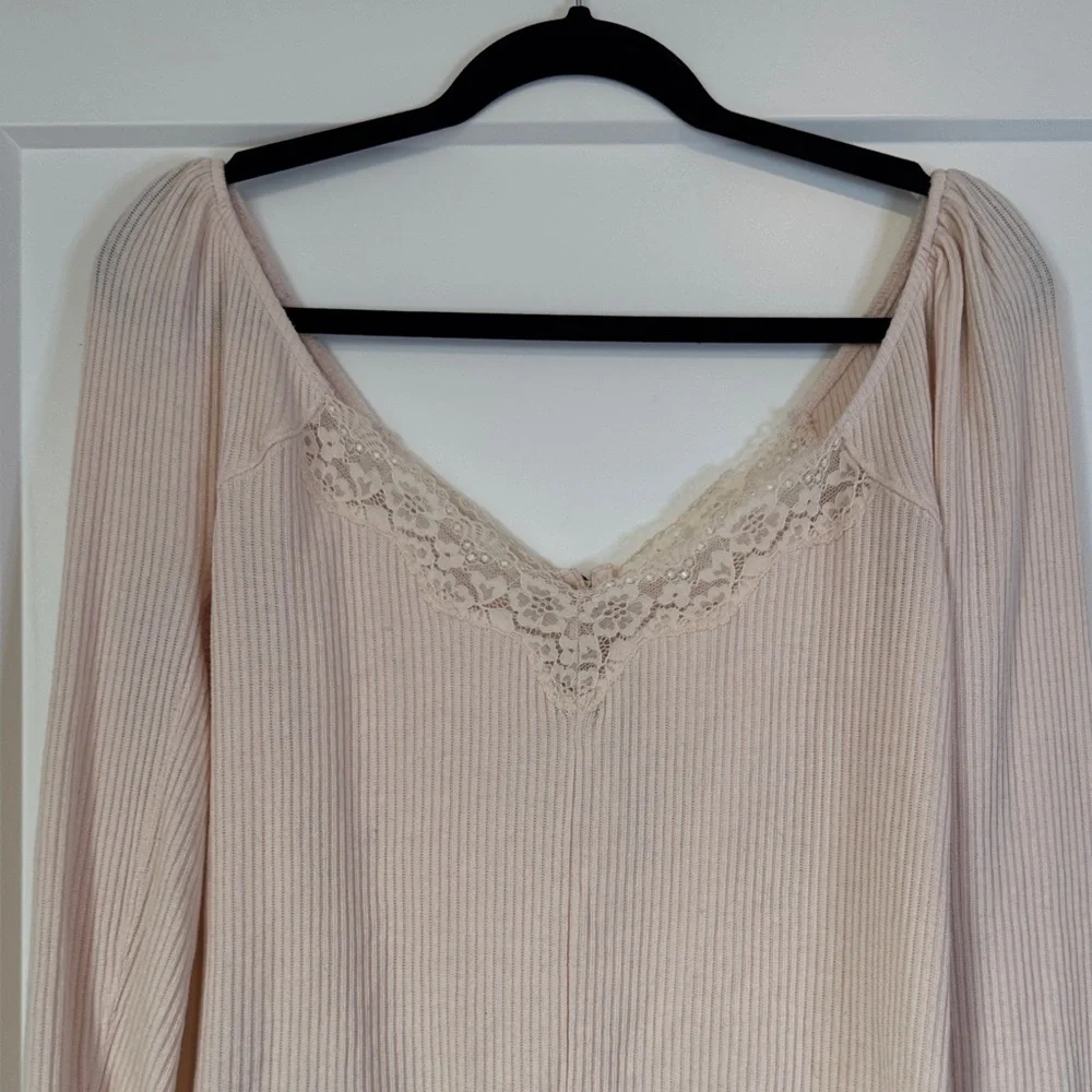 Free People Cream Lace-Accent Blouse